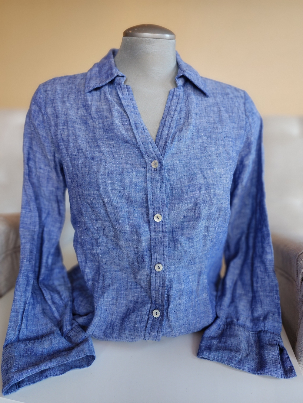 Foxcroft Luxury 100% Linen Button‑Up Shirt – Blue Lagoon – Women’s S -NWT